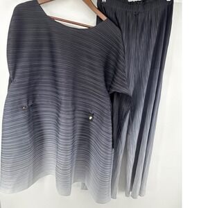 Pleated Ombre Set Top Pants Wide Leg Relaxed Fit One Size